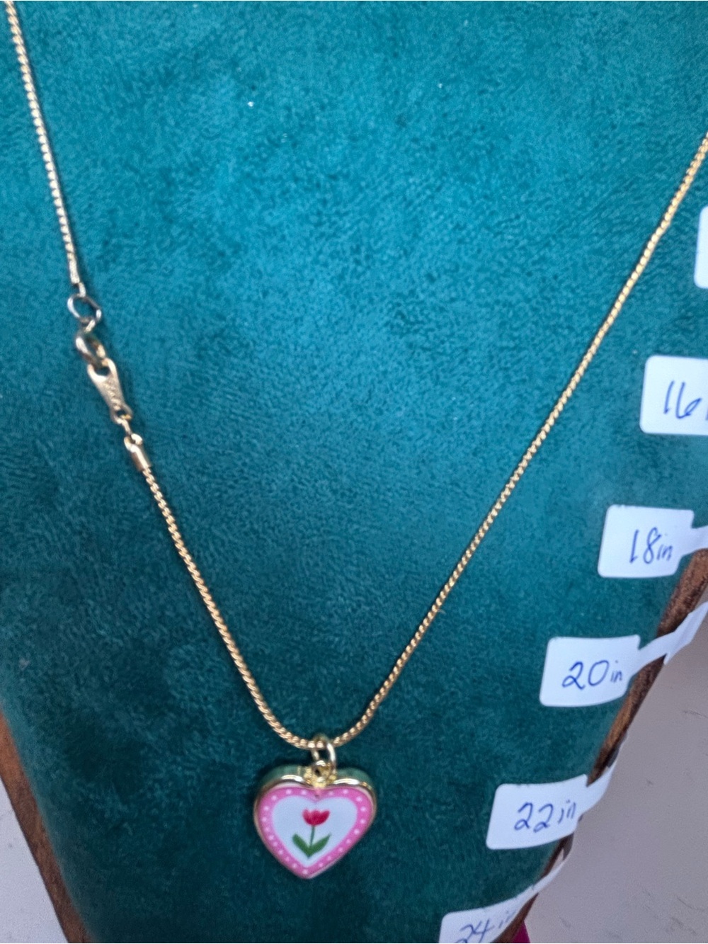 3 Gold-Tone Floral Heart & Arch Pendant Necklaces - Avon Pink, Blue, White - Picture 5 of 6